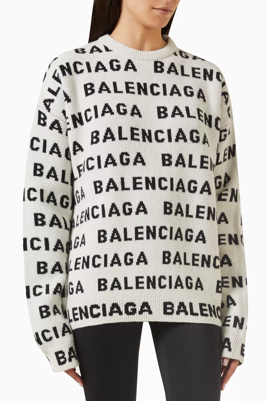 Buy Balenciaga White All over Logo Crewneck Sweater in Wool For UNISEX Online Ounass Saudi