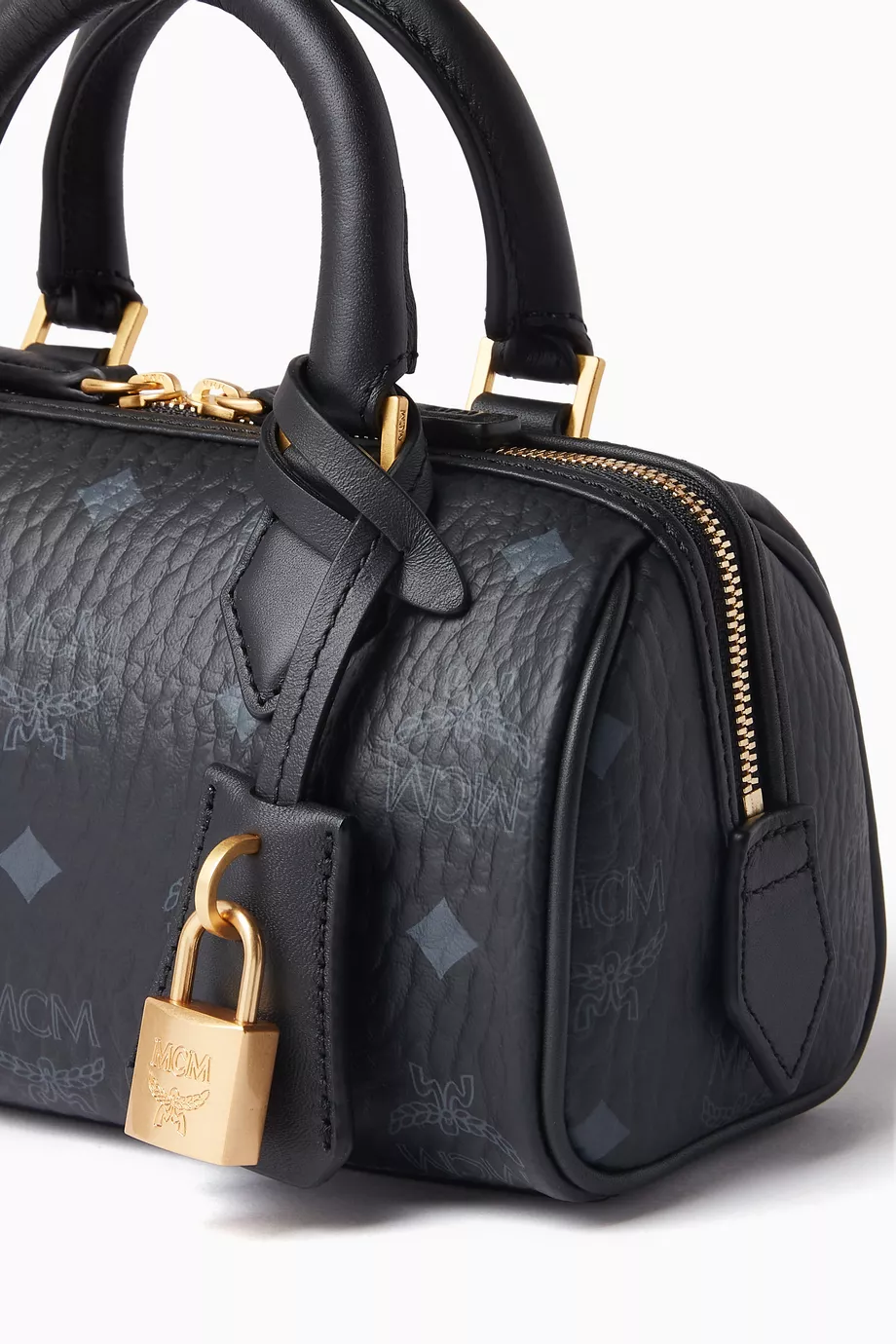 Buy MCM Black Mini Boston Bag in Visetos Canvas For Women Online