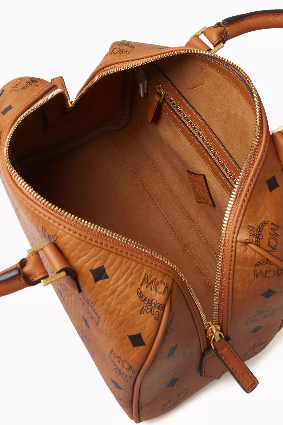 Buy MCM Brown Small Boston Bag in Visetos Canvas For Women Online