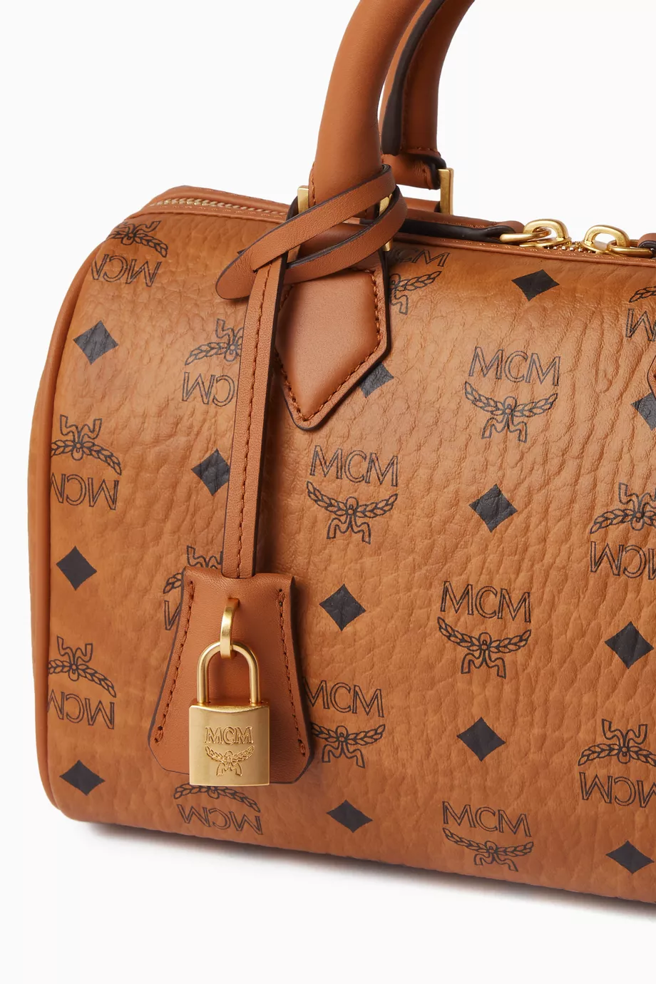 Buy MCM Brown Small Boston Bag in Visetos Canvas For Women Online