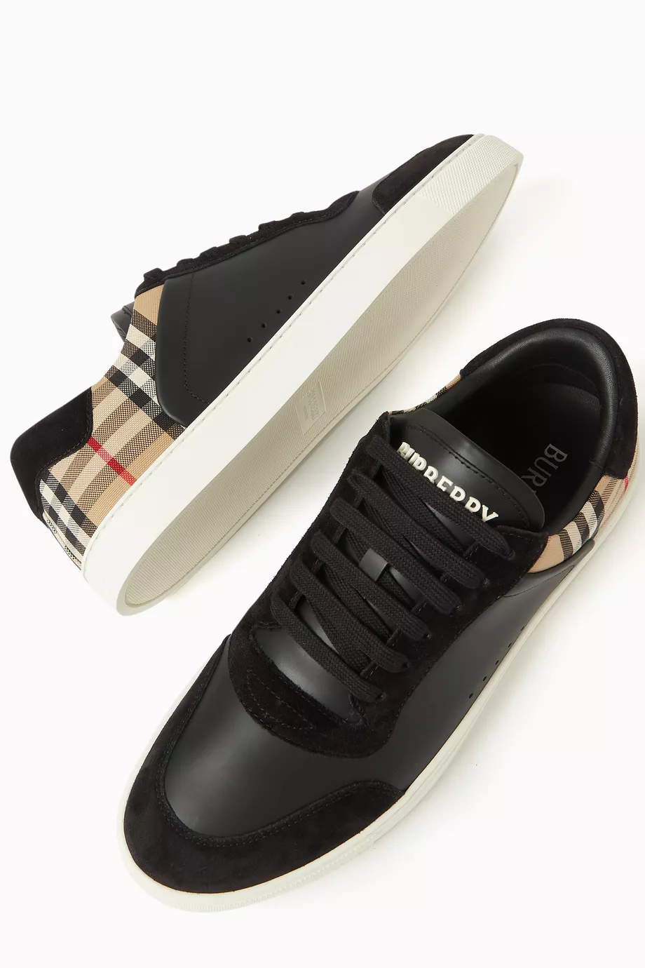 Buy Burberry Black Check Sneakers in Leather Suede For Men Online Ounass Saudi