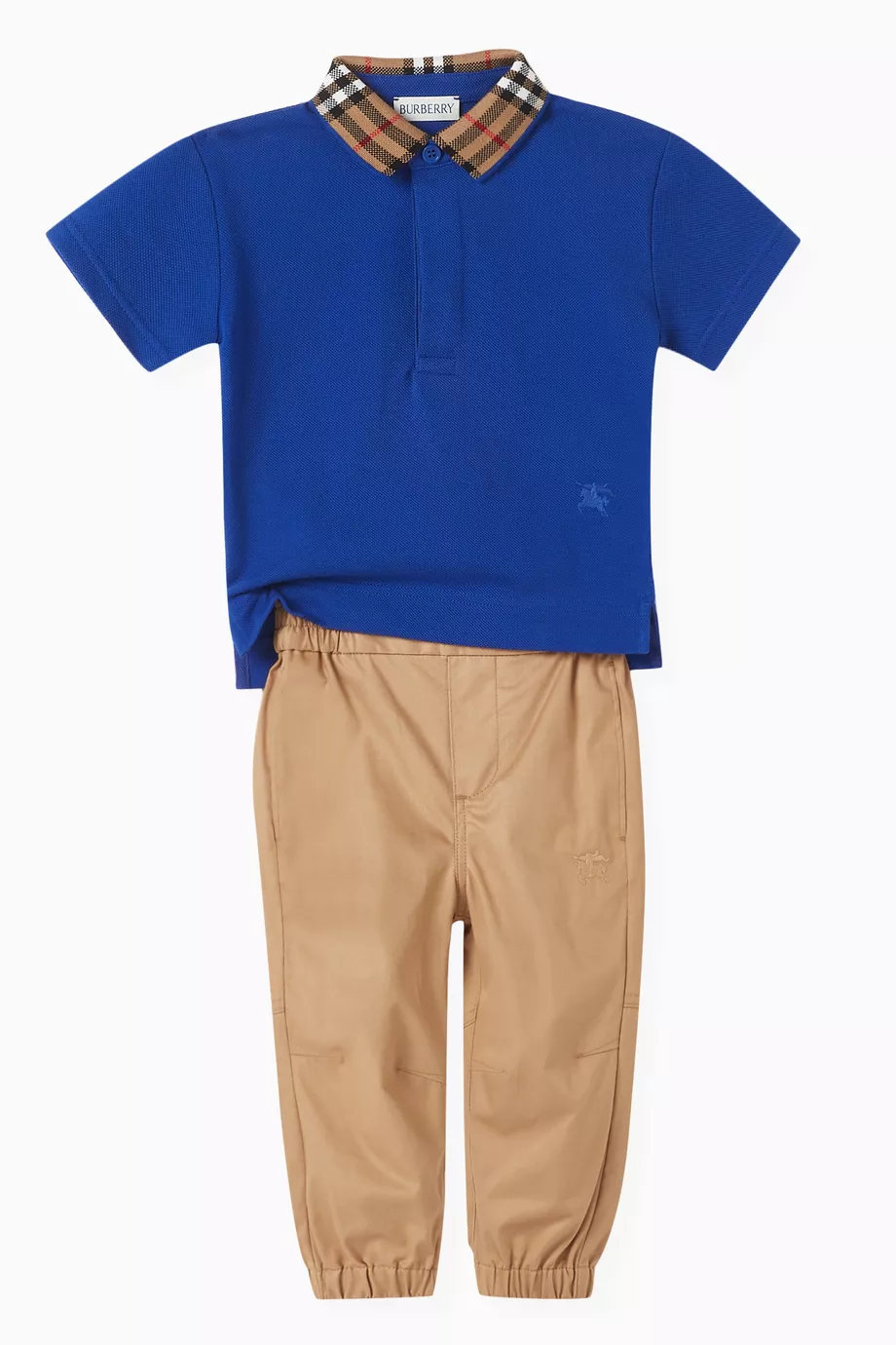 Buy Burberry Blue Check collar Polo Shirt in Cotton Pique For Baby Boys Online Ounass Saudi