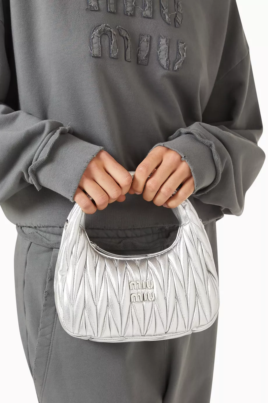 Buy Miu Miu Silver Mini Wander Hobo Bag in Metallic