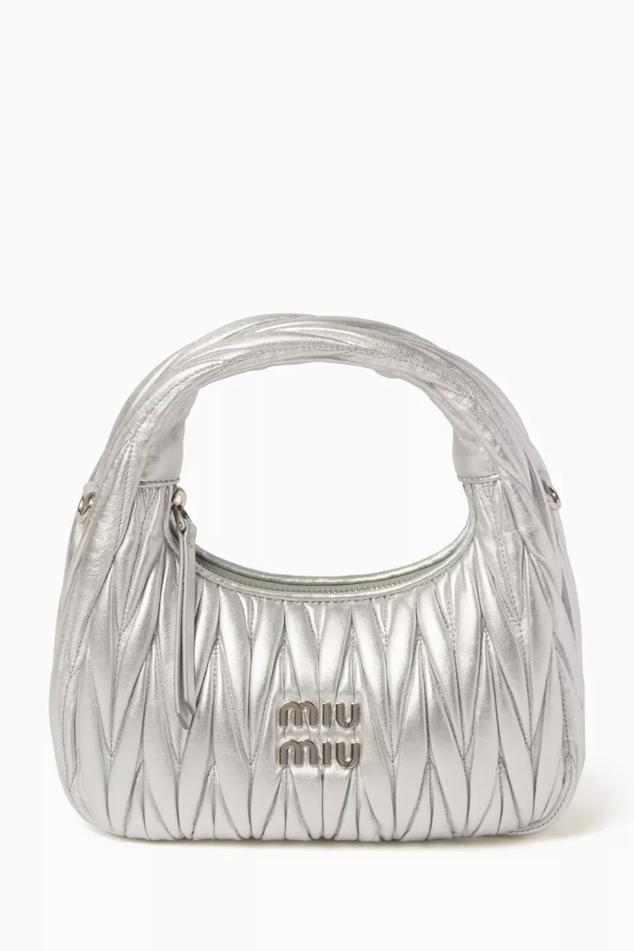 Buy Miu Miu Silver Mini Wander Hobo Bag in Metallic Matelassé