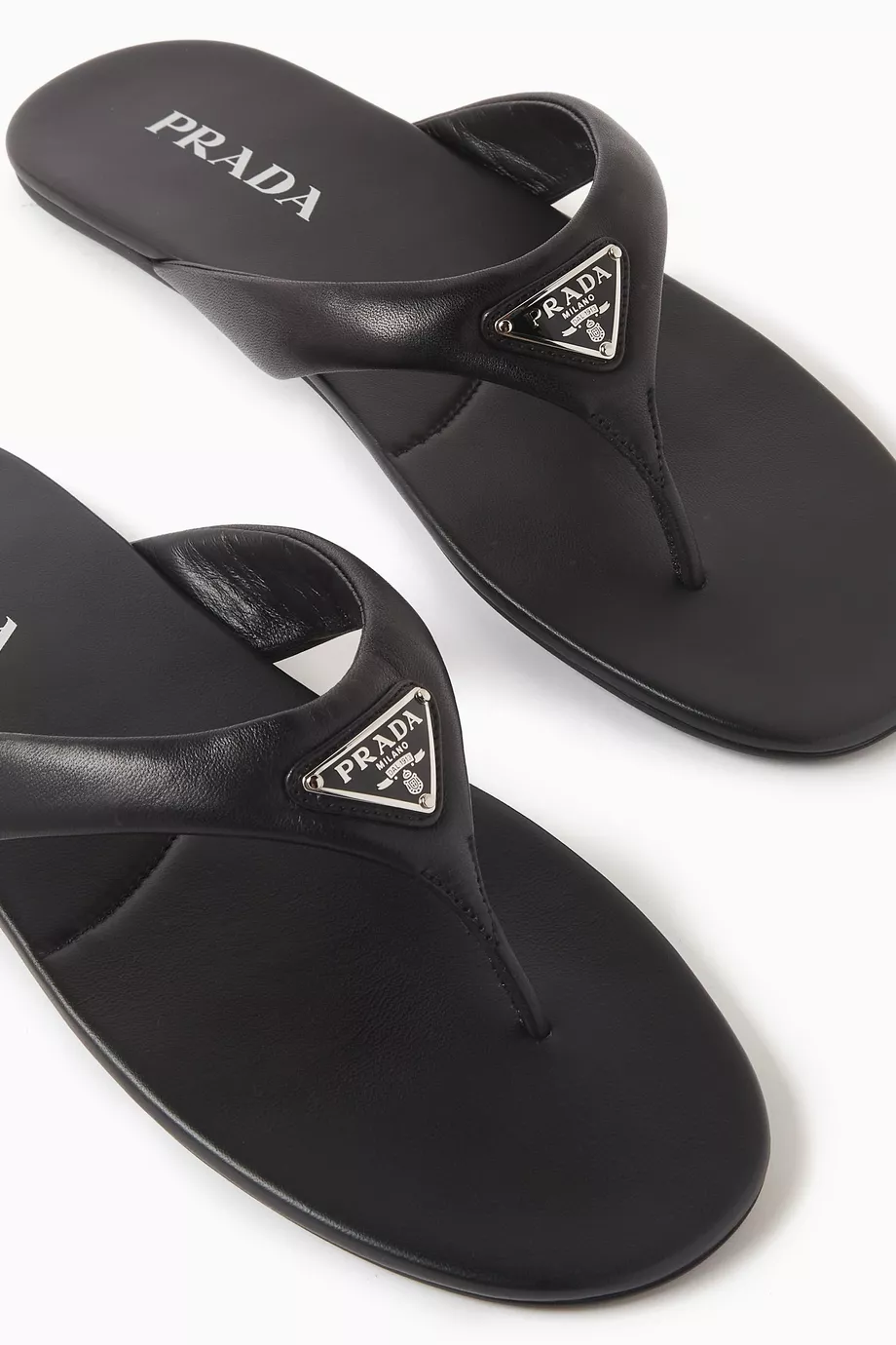 Buy Prada Black Triangle Logo Flip flop Sandals in Leather For Women Online Ounass Saudi