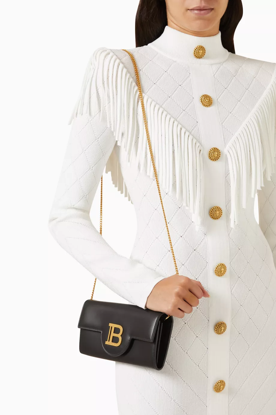 Buy Balmain Black B-Buzz Wallet on Chain in Calfskin For