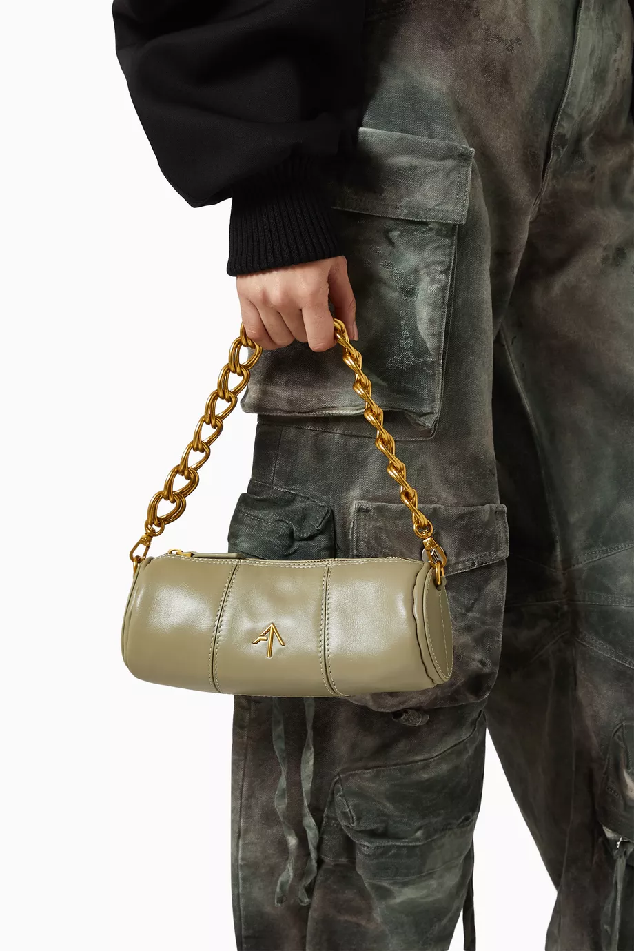 Buy Manu Atelier Green Mini Cylinder Shoulder Bag in Calf Leather For Women Online Ounass Saudi