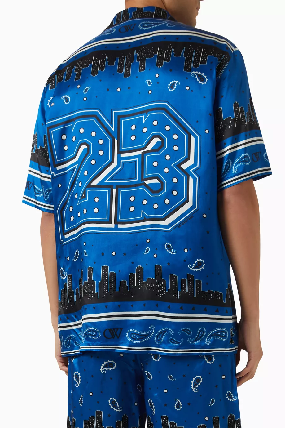 Buy Off-White Blue Bandana Bowling Shirt in Viscose Satin For Men