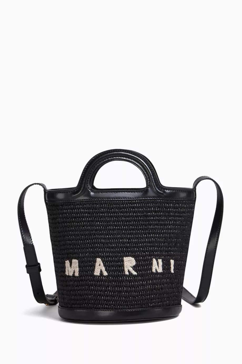 MARNI / マルニ TROPICALIA MINI BUCKET BAG Buy Marni Black Small Tropicalia Bucket Bag in Raffia-effect