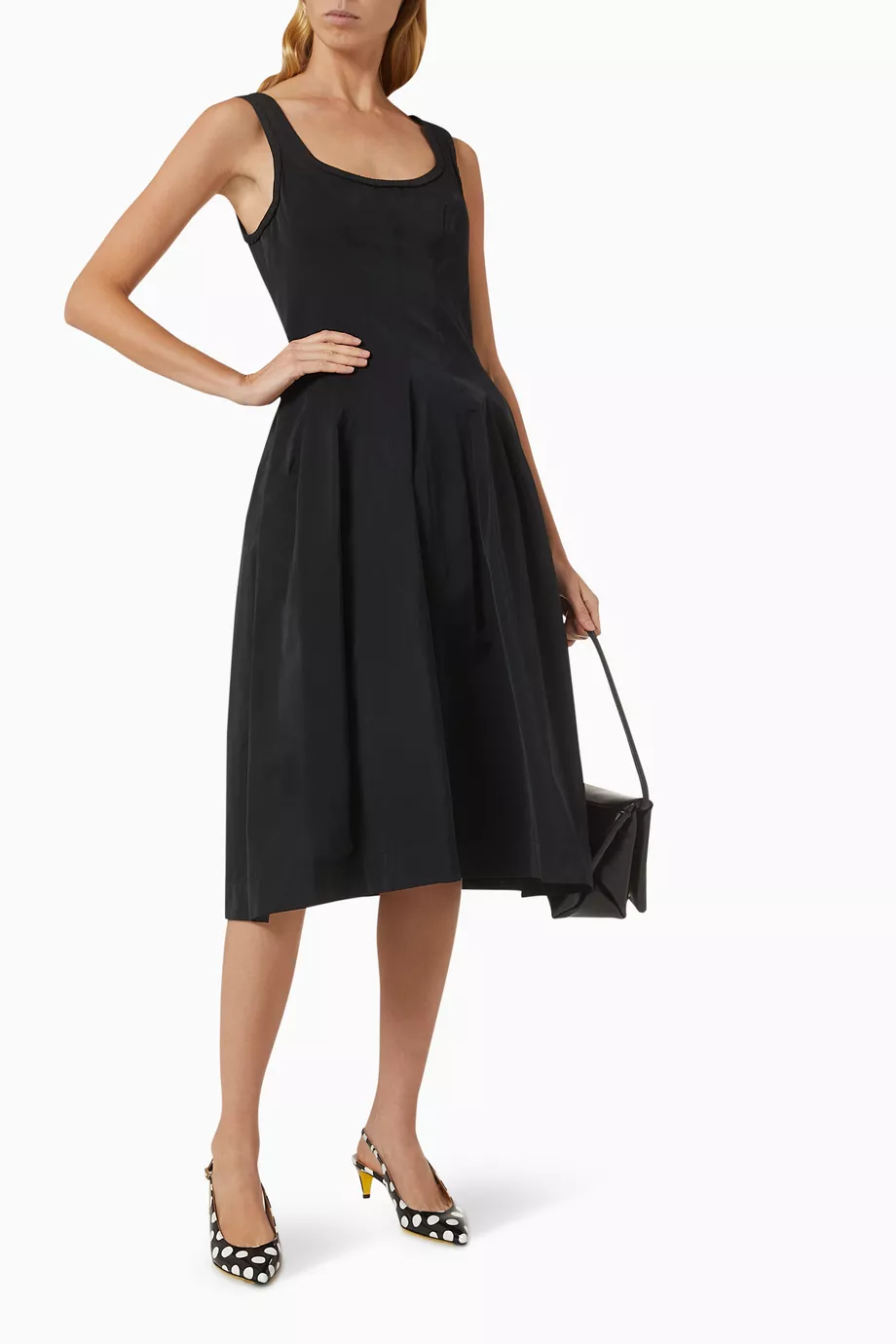 Buy Marni Black Scoop-neck Midi Dress in Cotton-taffeta For