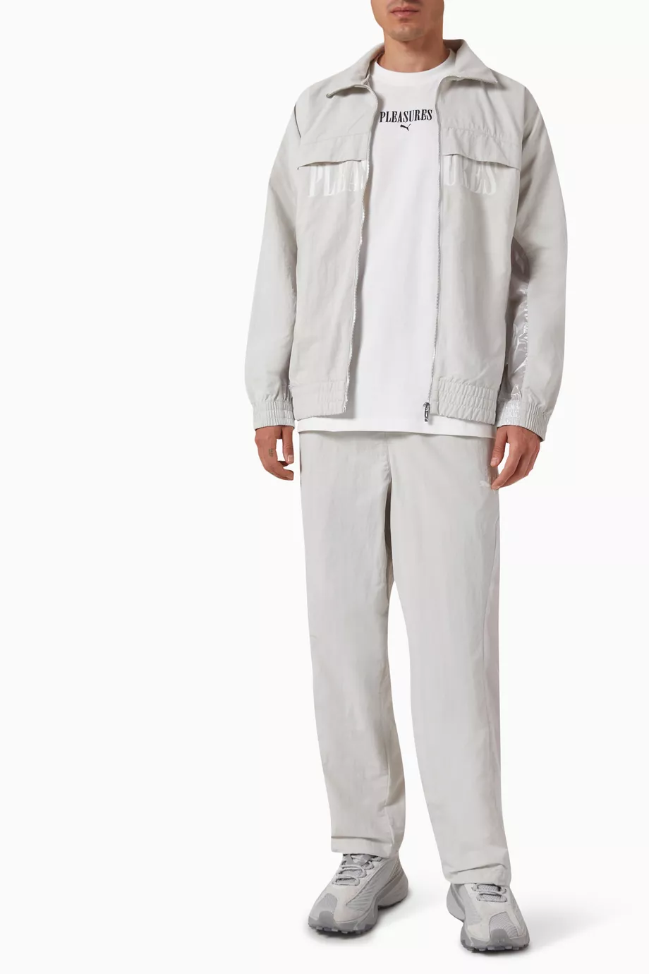 Buy Puma Grey x Pleasures Logo Cellerator Track Jacket in Recycled Nylon For Men Online Ounass Saudi