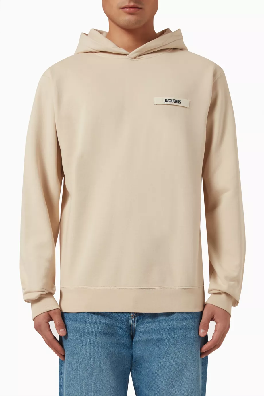Buy Jacquemus Neutral Grosgrain Logo Hoodie in Cotton Fleece