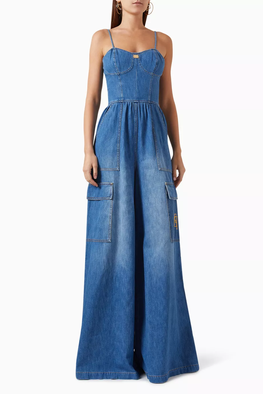 ワンピース Elisabetta Franchi Fitted Denim Jumpsuit With Floral Elisabetta Franchi Jumpsuits and rompers for Women | Online