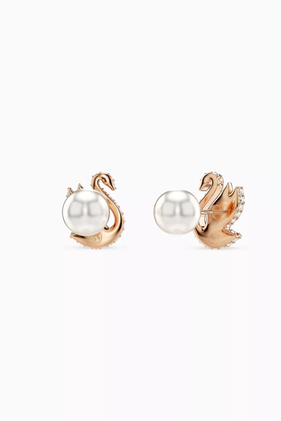 Buy Swarovski Black Iconic Swan Stud Earrings in Rose Gold-plated