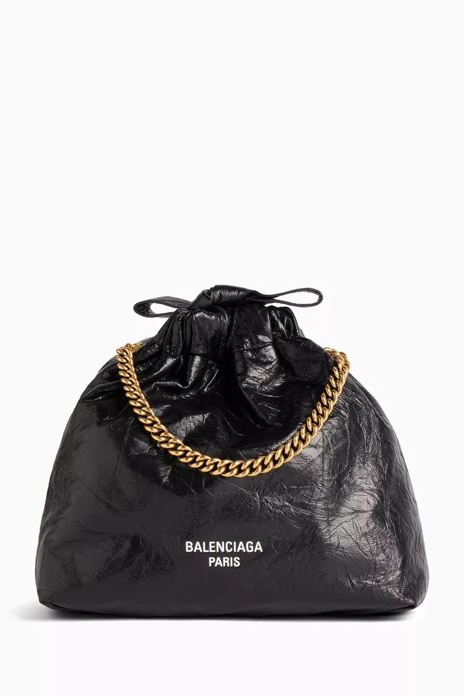 Buy Balenciaga Black XS Crush Tote Bag in Calfskin Leather For