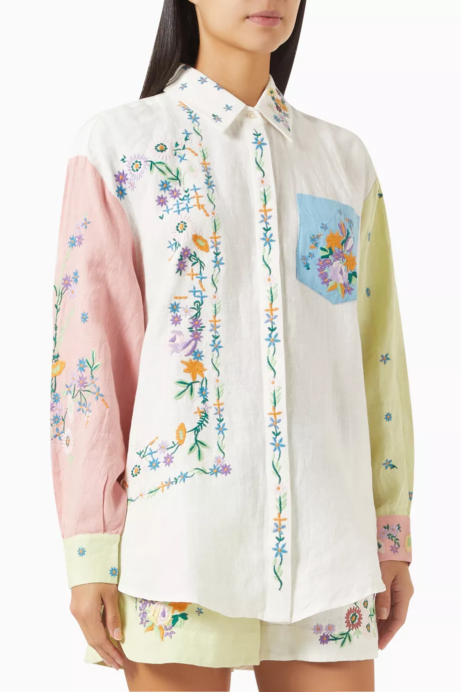 Buy ALEMAIS White Willa Embroidered Shirt in Linen For Women