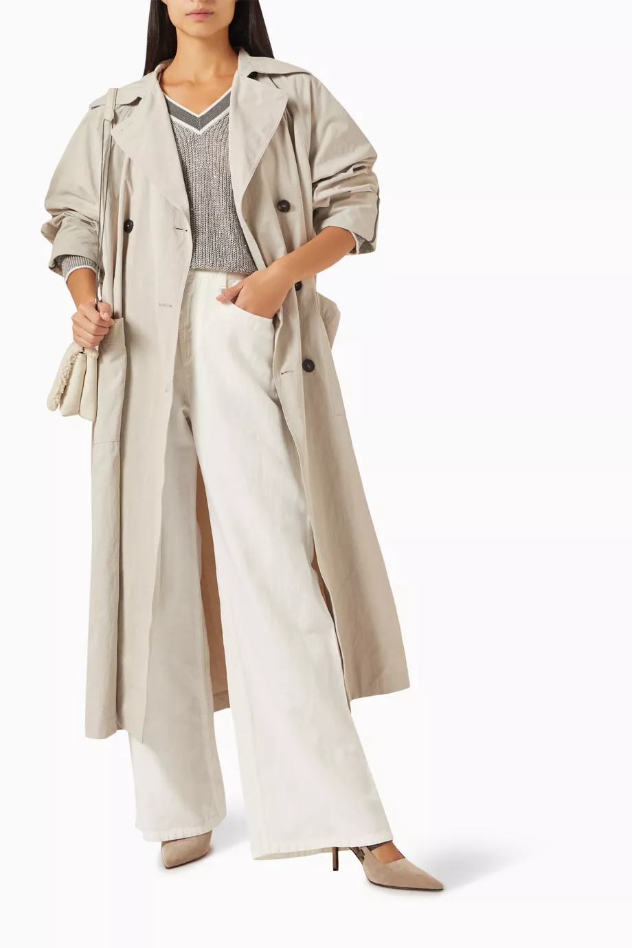 Buy Brunello Cucinelli Neutral Double-breasted Trench Coat