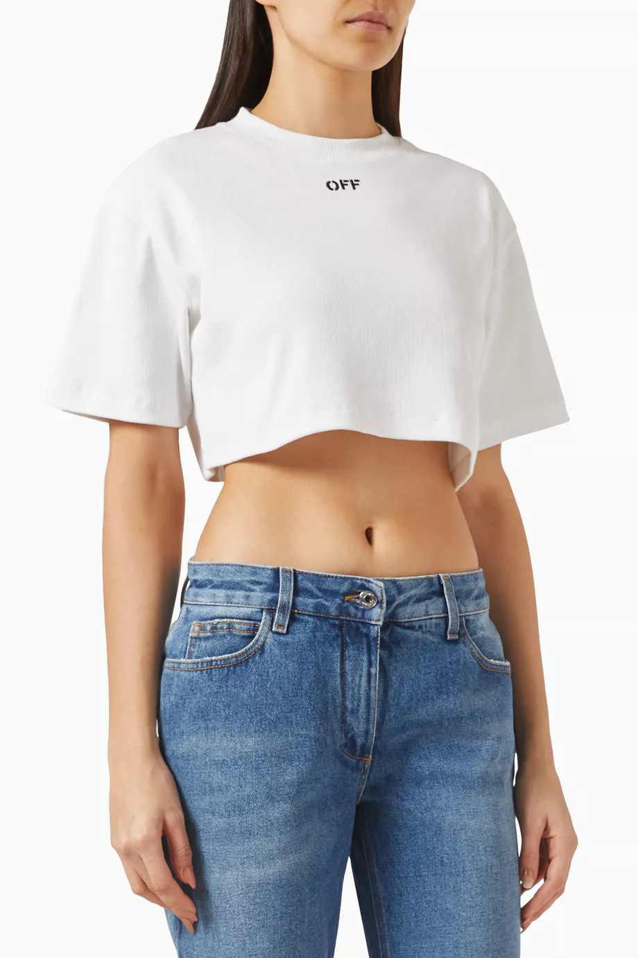 Buy Off White White Off Stamp Crop Top in Stretch cotton For Women Online Ounass Saudi