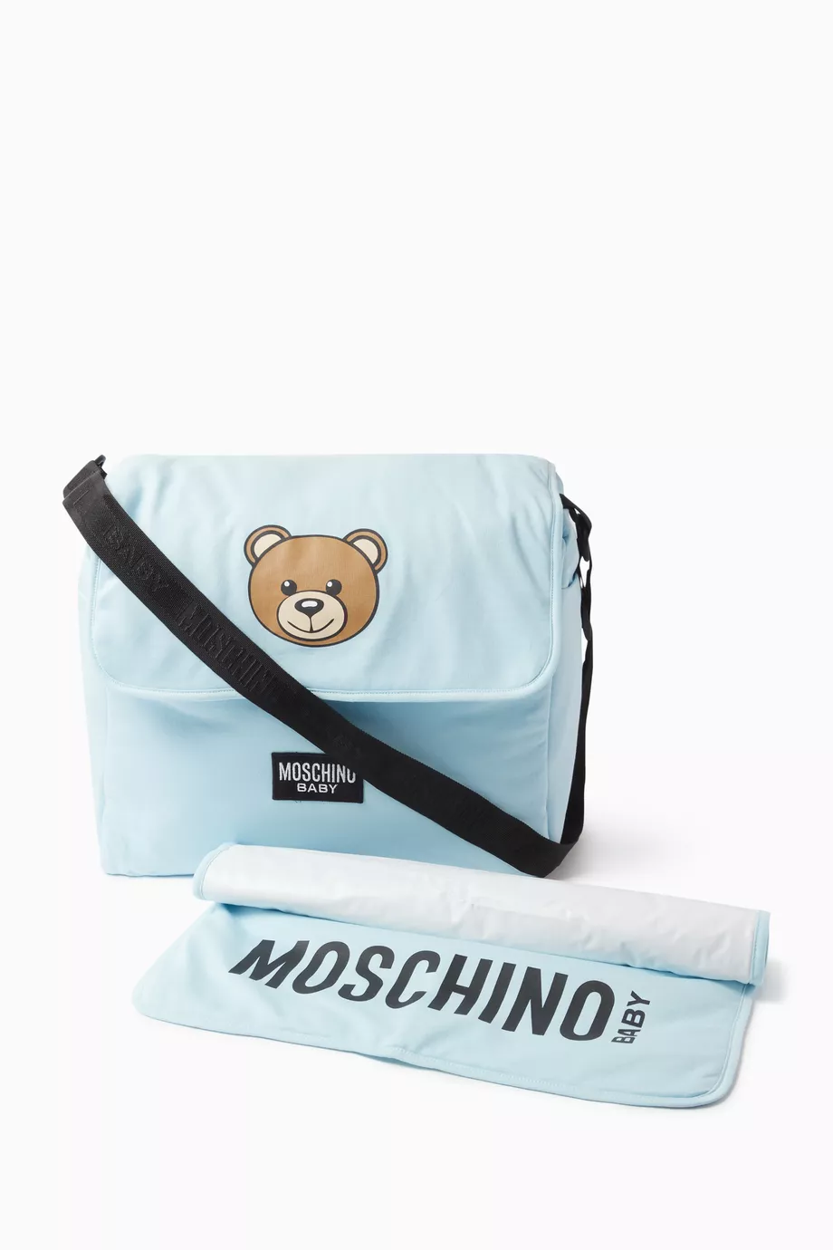 Buy Moschino Blue Teddy Bear Print Changing Bag in Cotton For Kids Online Ounass Saudi