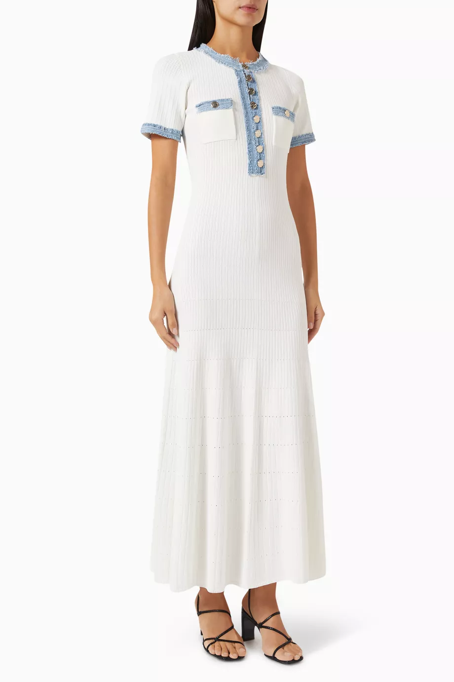 Buy SANDRO White Alecia Midi Dress in Knit Denim For Women
