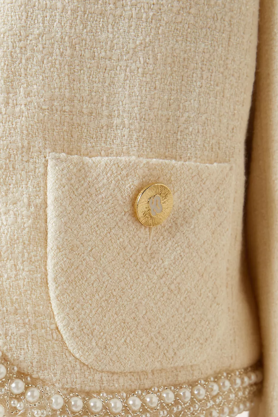 Buy SANDRO White Pearl-embellished Jacket in Tweed For Women