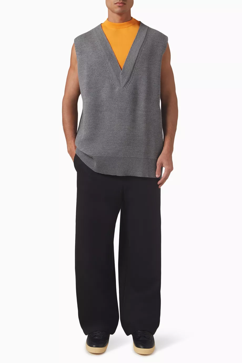 Buy Jil Sander Grey Gilet Oversized Vest in Wool-blend For