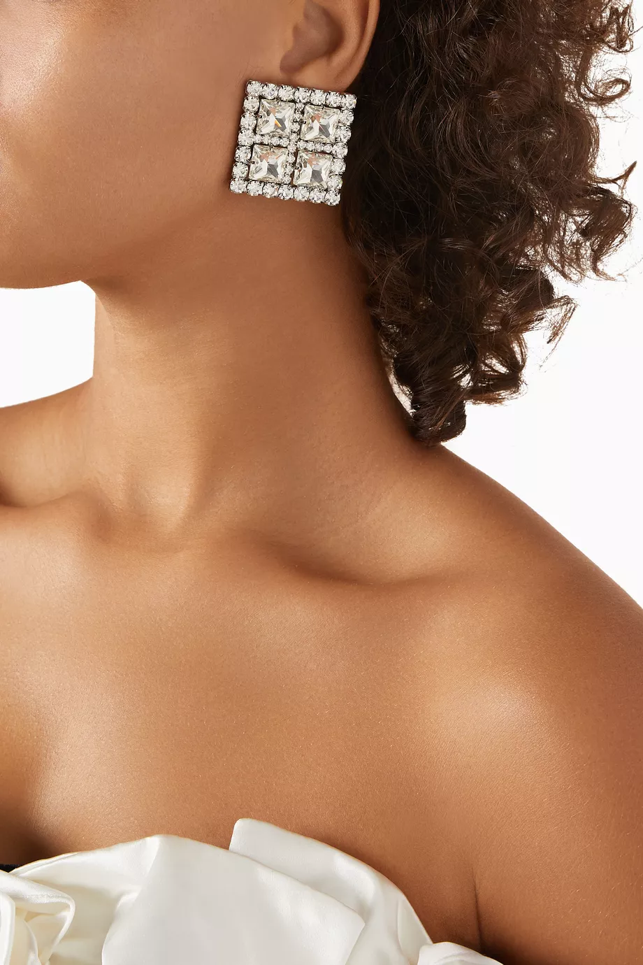 Buy Alessandra Rich Silver Crystal Square Clip on Earrings in Brass For Women Online Ounass Saudi