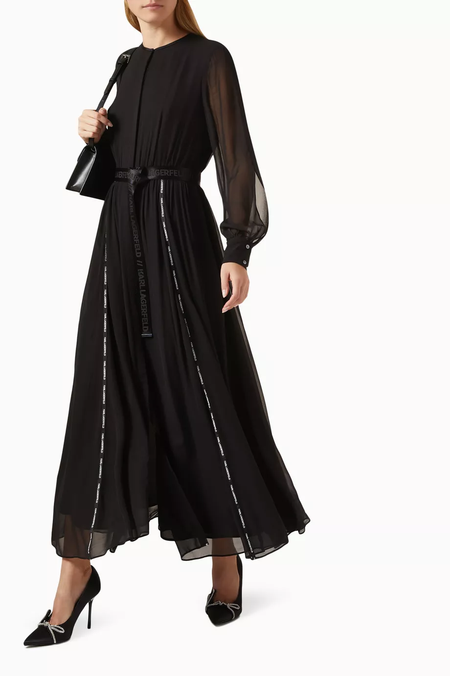 Buy KARL LAGERFELD Black Logo-tape Belted Maxi Dress in Chiffon For Women  Online | Ounass Saudi