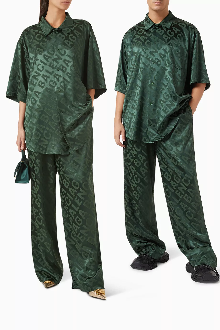 Buy Balenciaga Green Unisex All over Logo Pyjama Pants in Jacquard For UNISEX Online Ounass Saudi