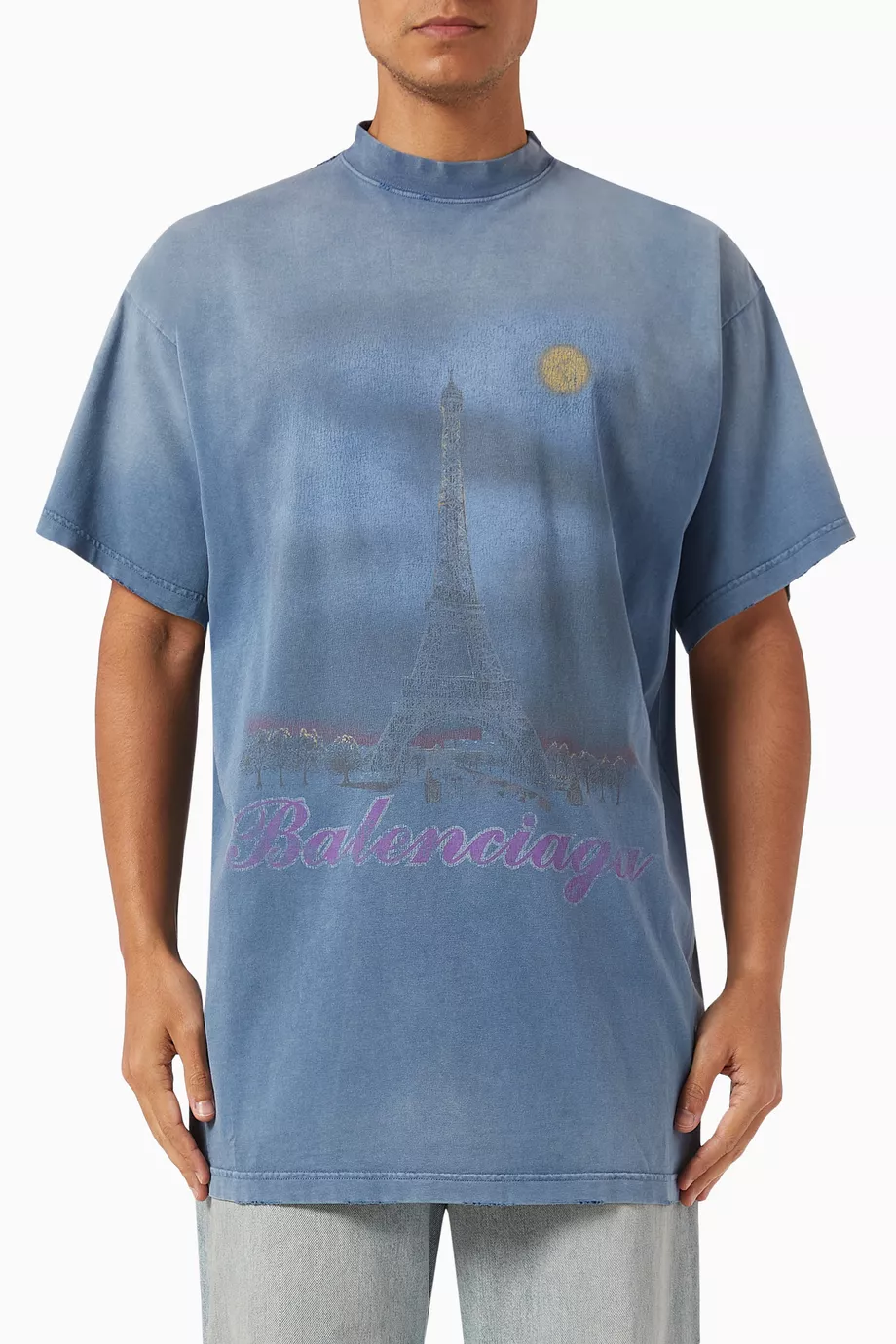 トップス 24SS Paris Moon Oversized TeeVintage Buy Balenciaga Blue Unisex Paris Moon Oversized T-shirt in Vintage
