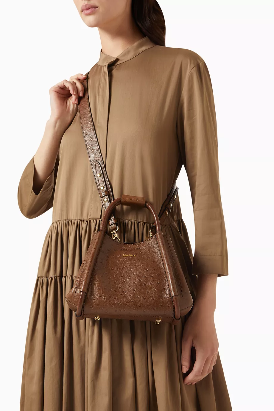 Buy Max Mara Brown Small Marine Tote Bag in Ostrich-embossed