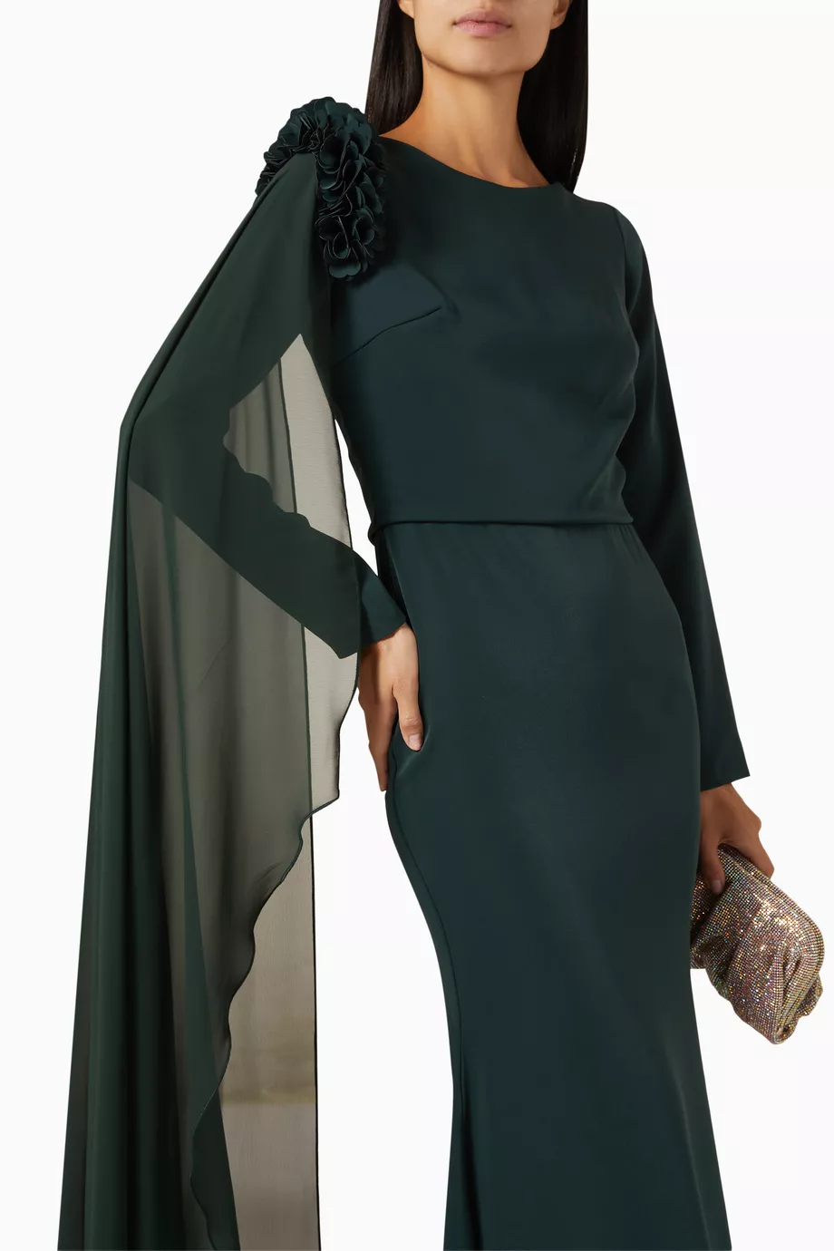 slim fit dress slacks Plus Mock Neck Cloak Sleeves Chiffon Formal Cape Dress – Faeriesty