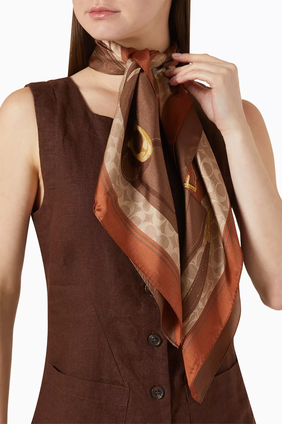 Buy Coach Brown Tabby-print Square Scarf in Silk For Women Online