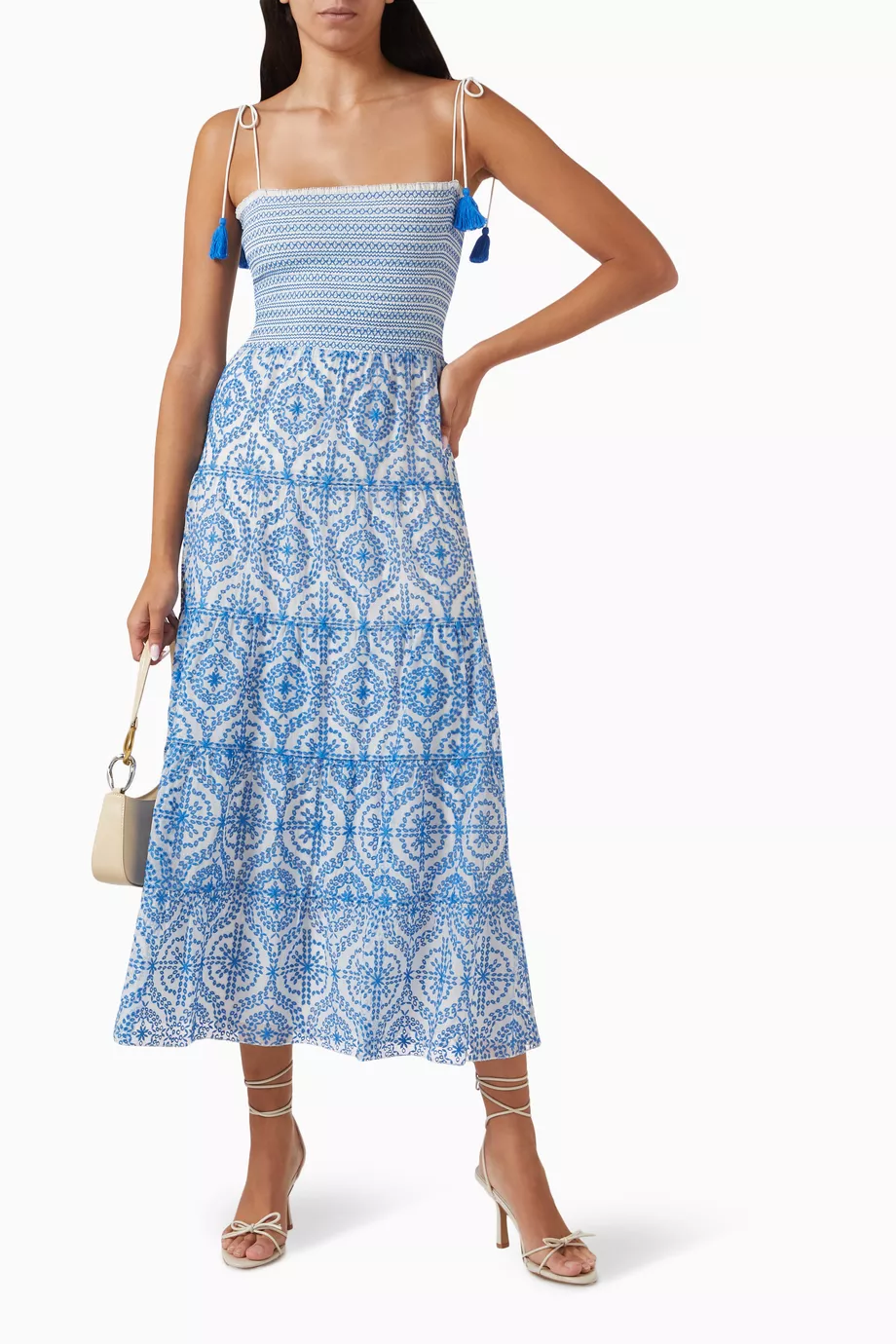 knee length dresses for ladies Strappy Tiered Midi Dress S