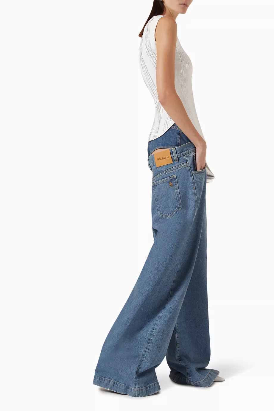 Buy The Attico Blue Layered Baggy Wide-leg Jeans For Women