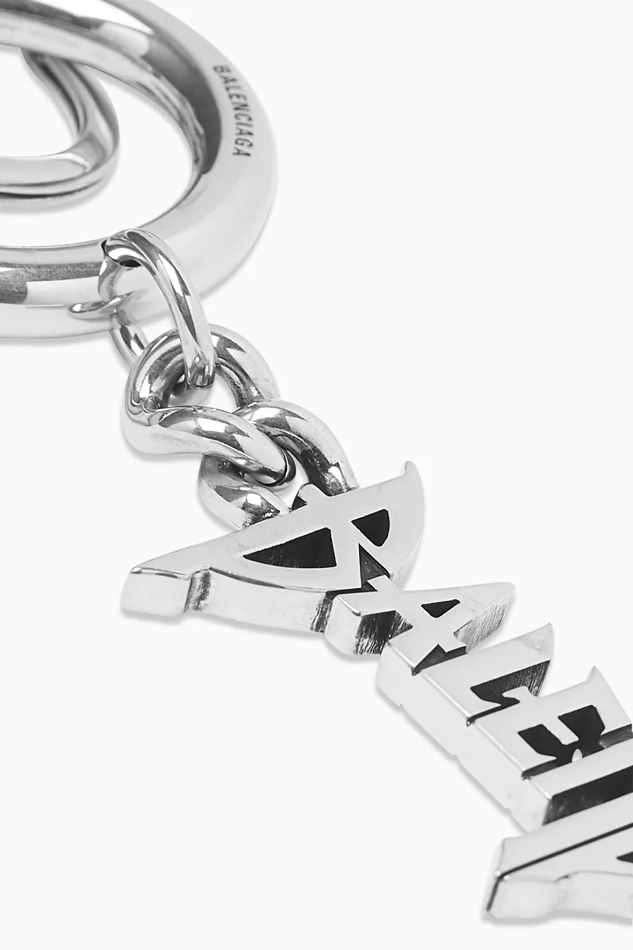 Buy Balenciaga Grey Typo Metal Keychain in Metal For UNISEX Online