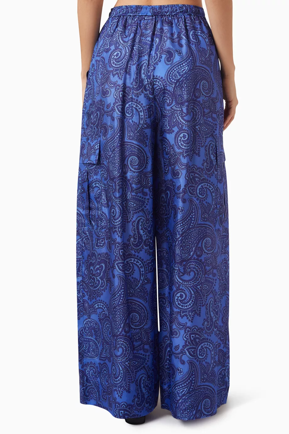 【送料&関税込】Zimmermann Blue Silk Pants Ottie paisley silk habotai wide-leg pants in blue