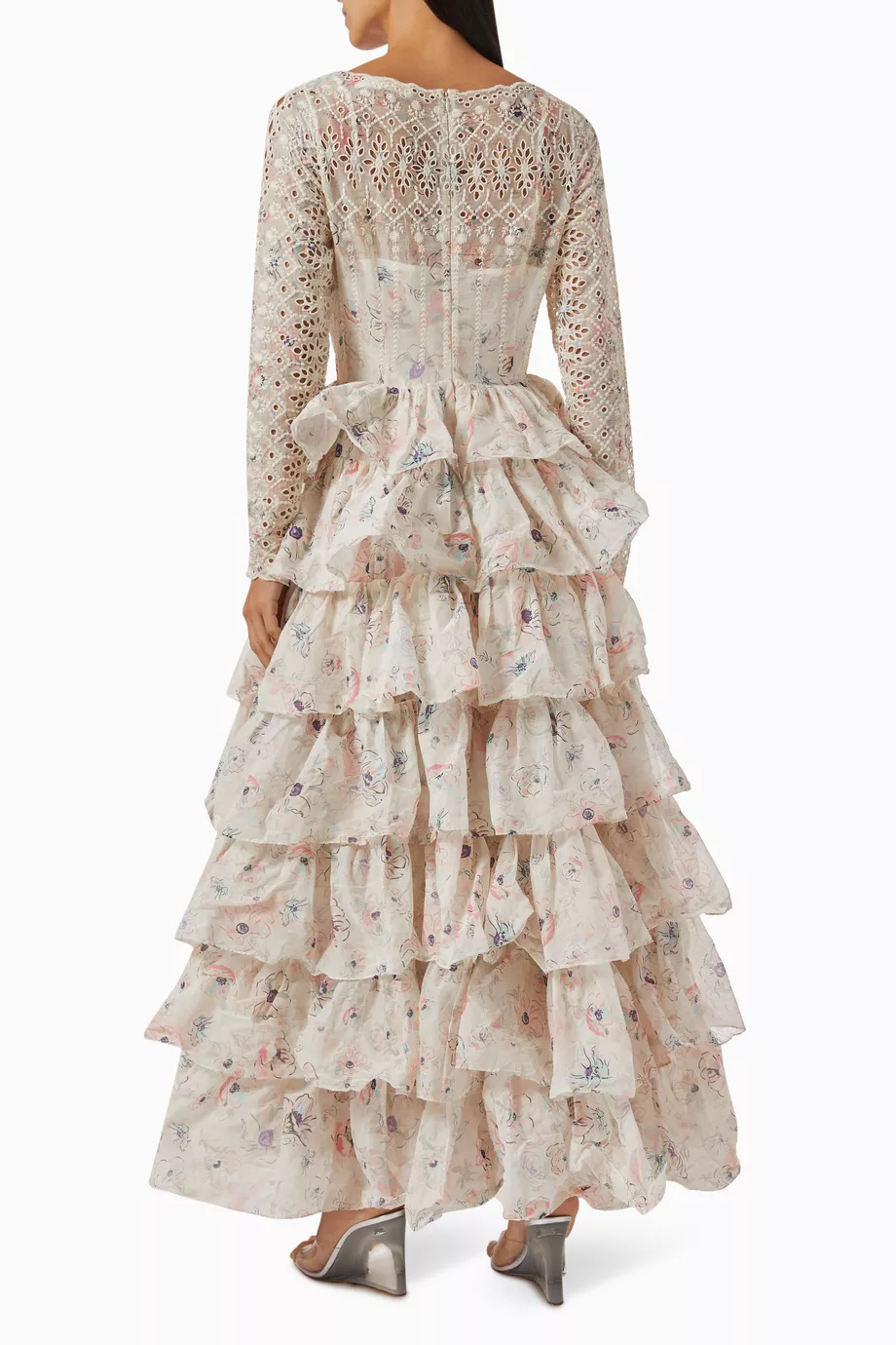 ★ZIMMERMANN★Halliday Tiered Ruffle Gown★Ivory Floral Halliday ruffled tiered cotton gown in white - Zimmermann