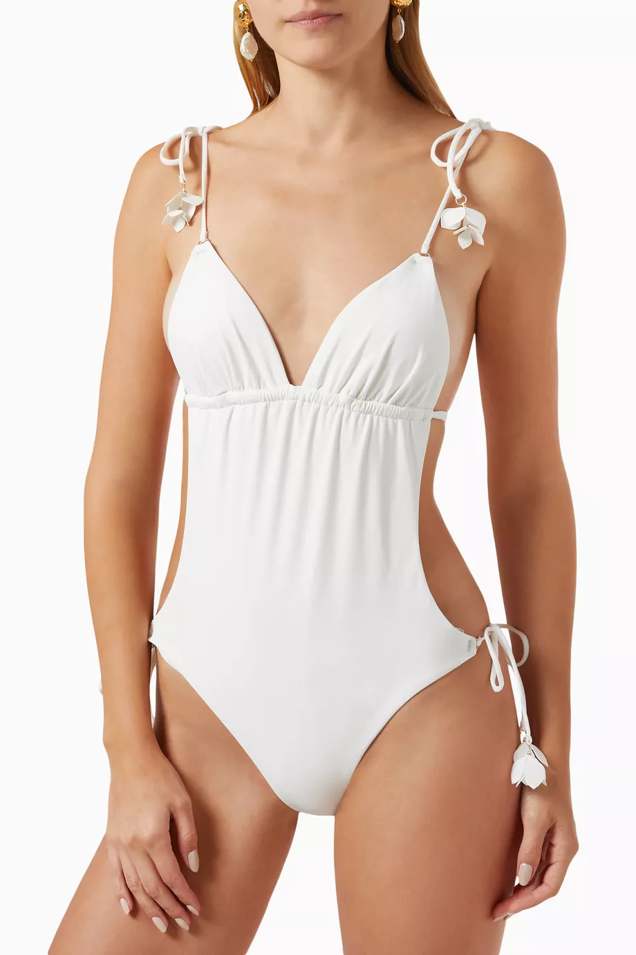 Buy Zimmermann White Pop Flower Trim One-piece Swimsuit in
