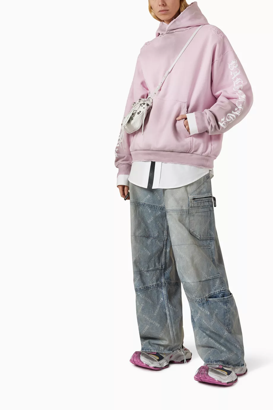 Buy Balenciaga Pink Gothic Type Medium fit Hoodie in Antique Archetype Fleece For Women Online Ounass Saudi