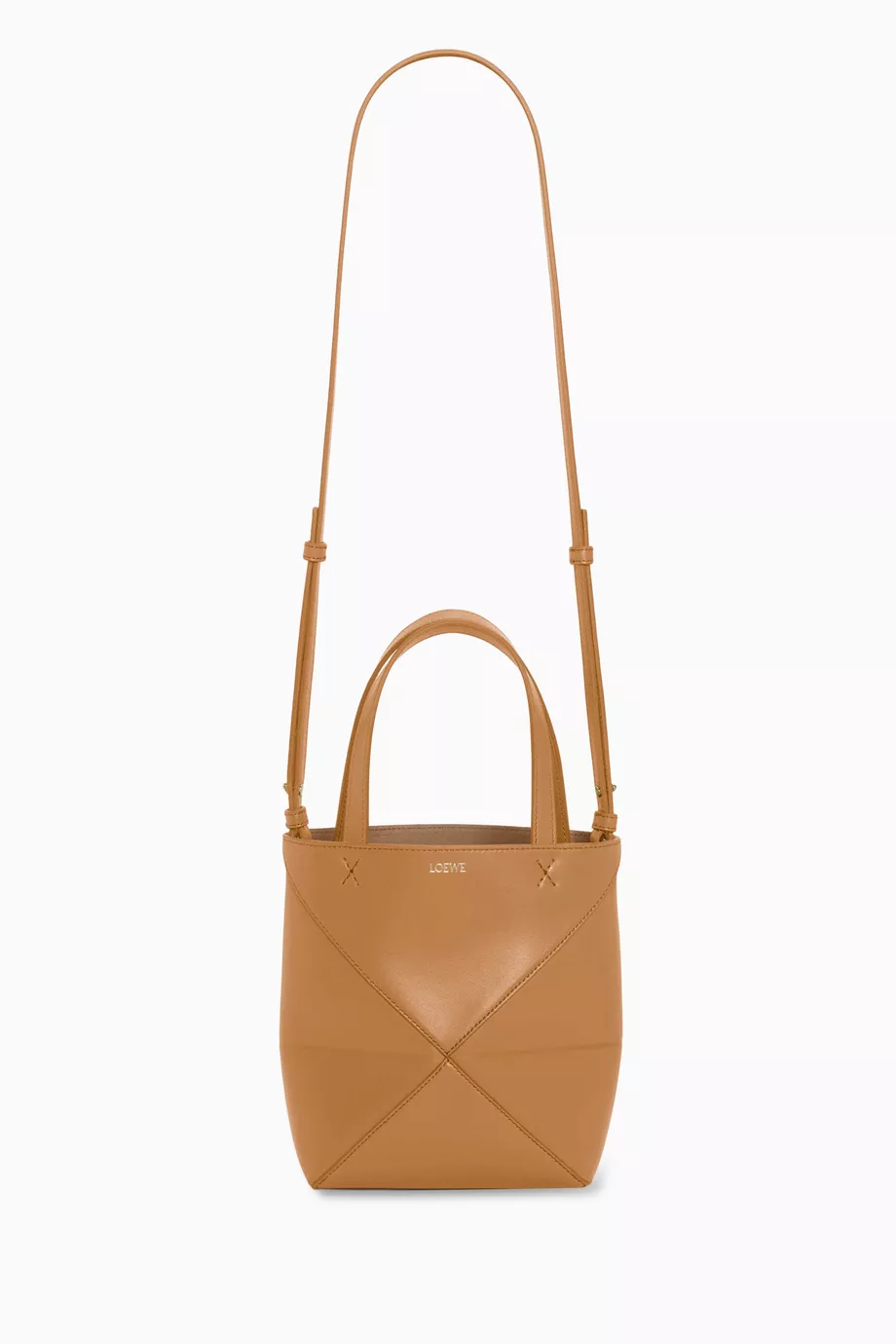Buy LOEWE Neutral Mini Puzzle Fold Tote Bag in Shiny Calfskin For