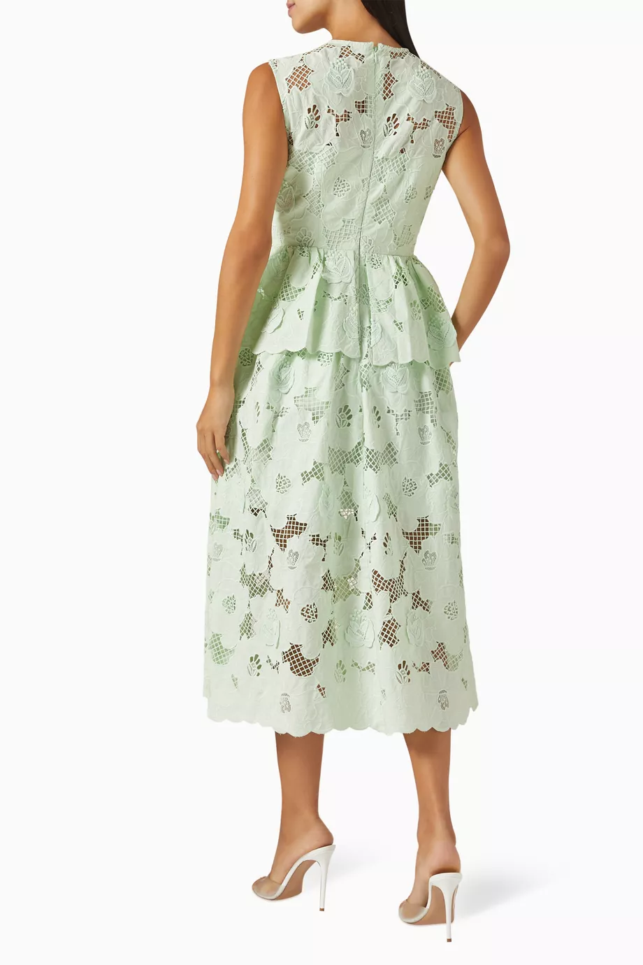 Buy Self-Portrait Green Peplum Midi Dress in Cotton-lace For Women Online |  Ounass Saudi