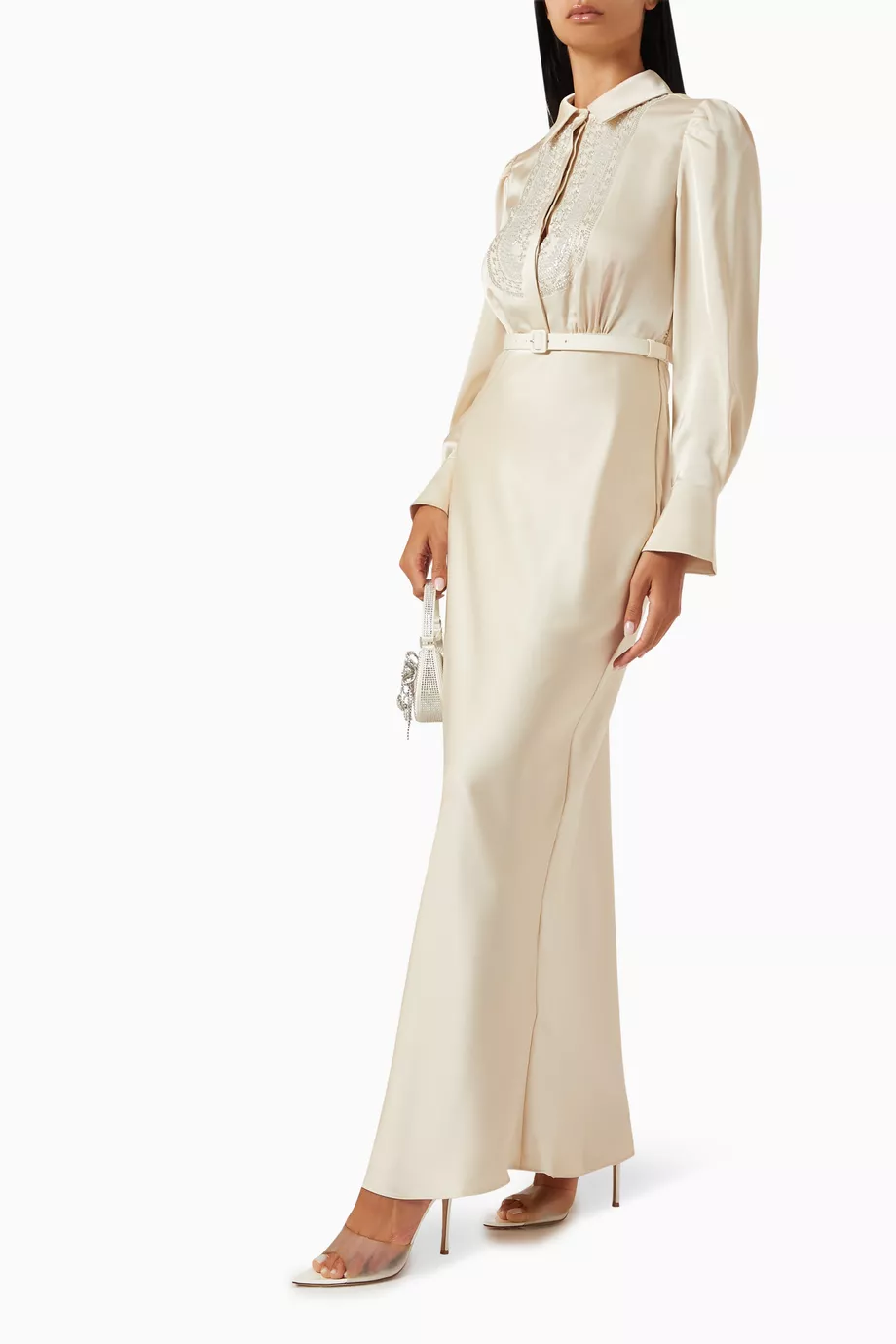 white christmas dresses Beverley Cream Mesh Maxi Dress main image 1