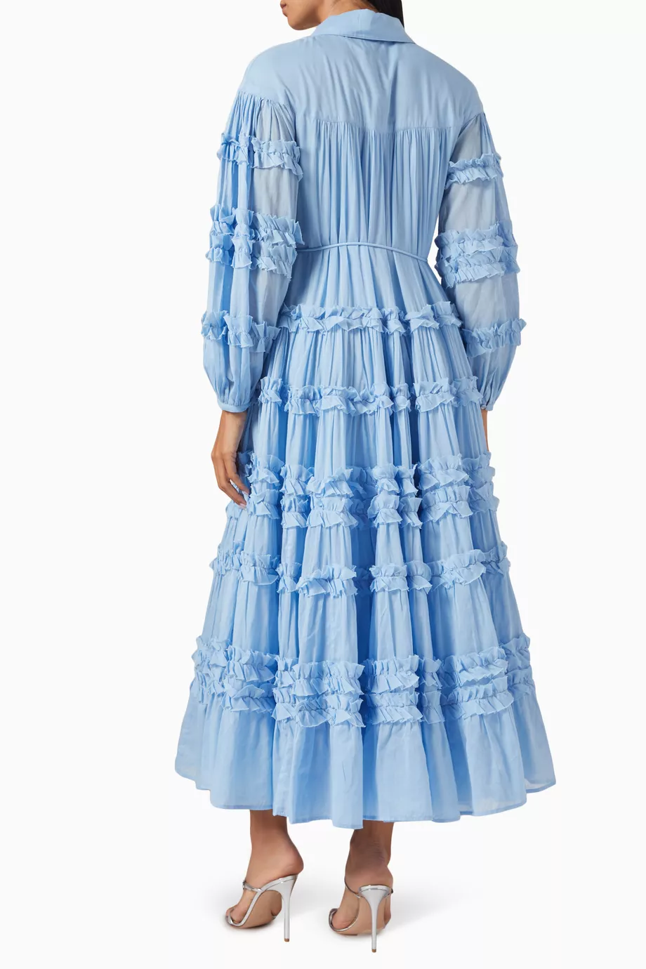Buy Aje Blue Pastiche Tiered Maxi Dress in Cotton For Women