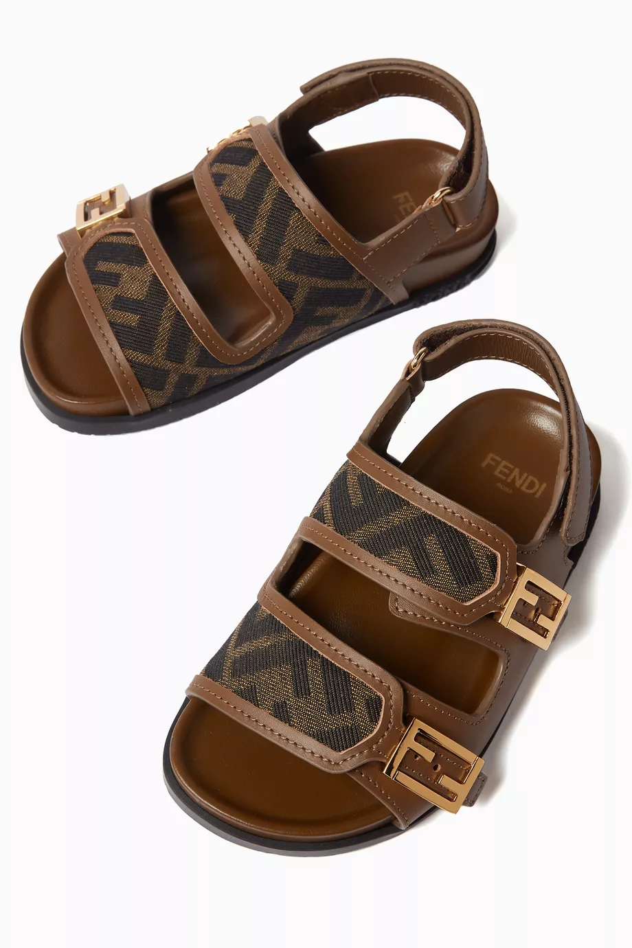 Buy Fendi Brown FF Logo Sandals in Leather For Girls Online Ounass Saudi