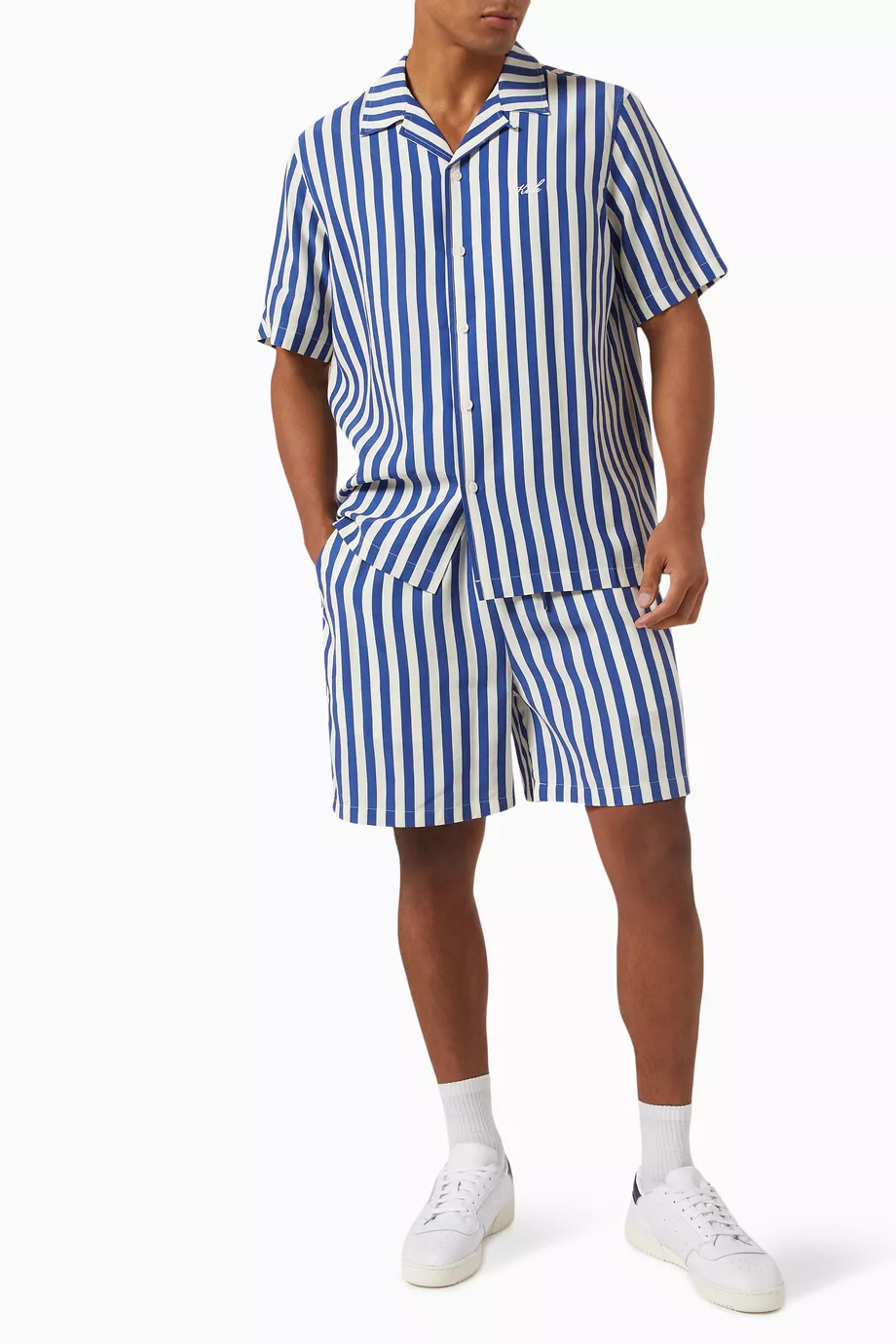Buy Kith Blue Striped Thompson Camp Collar Shirt in Cupro Linen 
