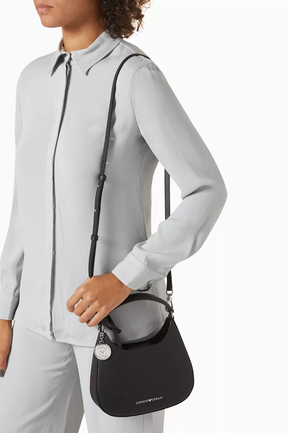 Buy Emporio Armani Black Small Shoulder Bag in Grained Leather For
