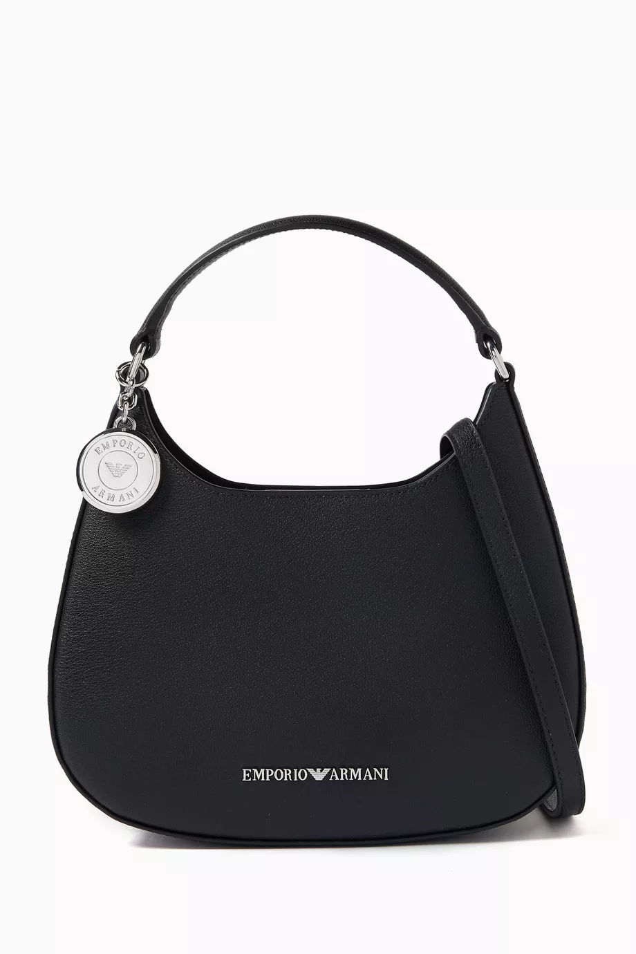 Buy Emporio Armani Black Small Shoulder Bag in Grained Leather For