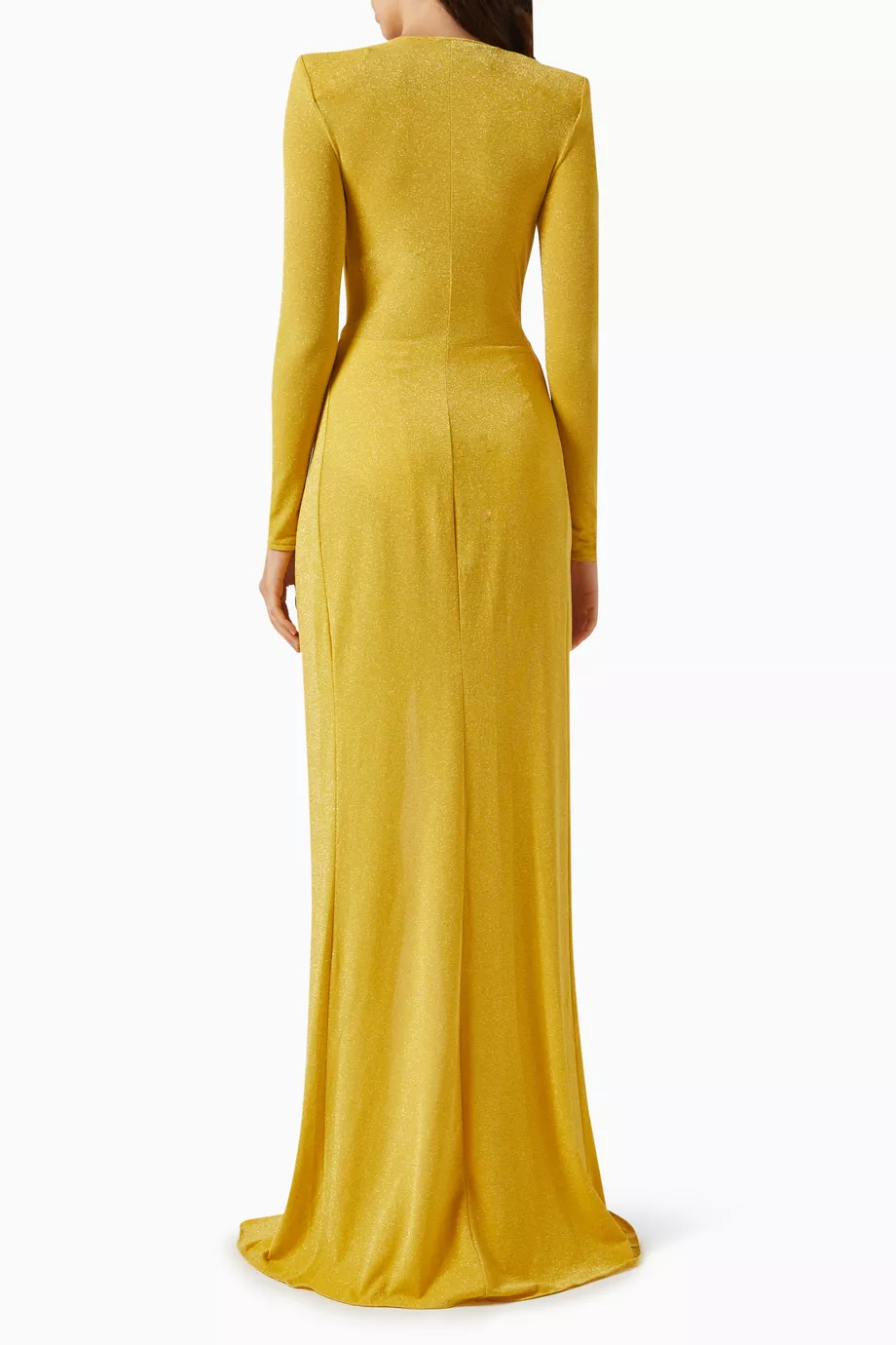 Buy Elisabetta Franchi Yellow Red Carpet Maxi Dress in Lurex
