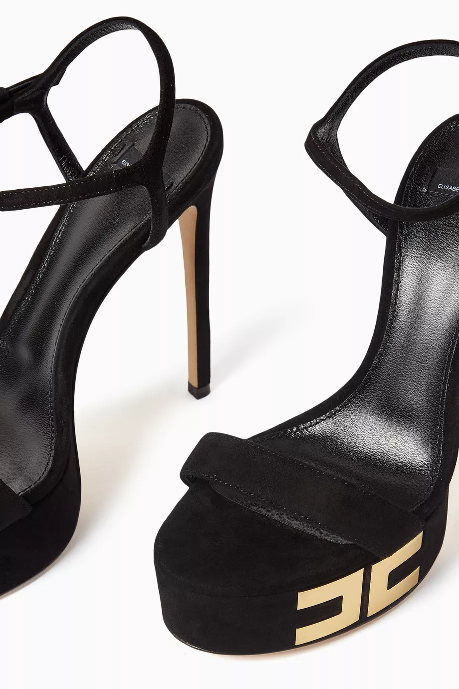 サンダル・ミュール ELISABETTA FRANCHI Suede chain sandals Buy Elisabetta Franchi Black Logo 135 Platform Sandals in